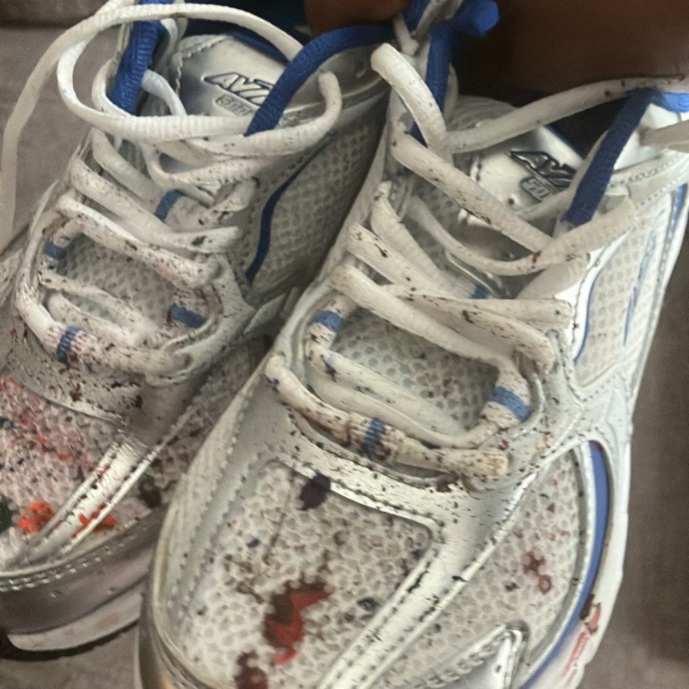Kids White and Blue Athletic Shoes